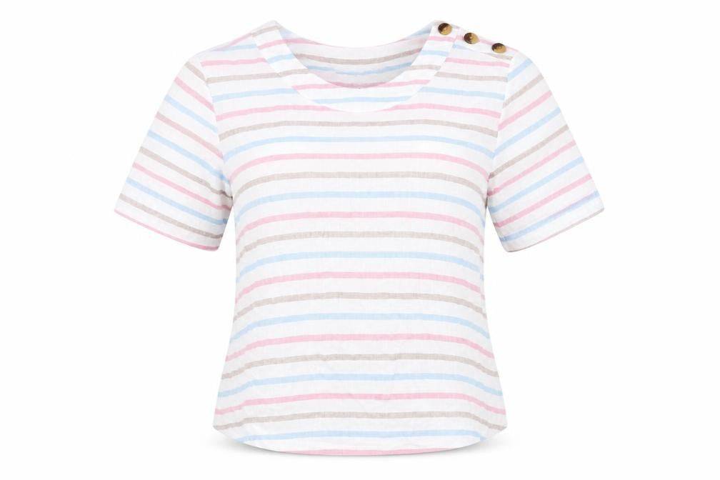 Marks & Spencer Women's Multicolour Striped Linen T-Shirt
