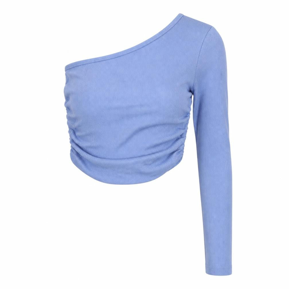 Zara Womens Blue Asymmetrical Cropped Blouse Size S