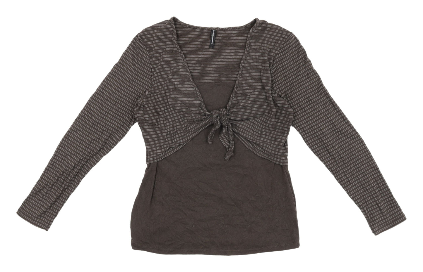 Marks & Spencer Women's Brown Striped Crop T-Shirt UK 14
