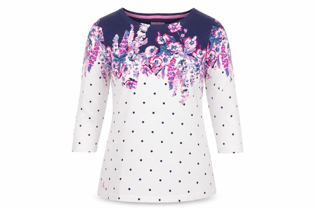 Joules Women's Multicoloured 3/4 Sleeve Jersey T-Shirt UK 12
