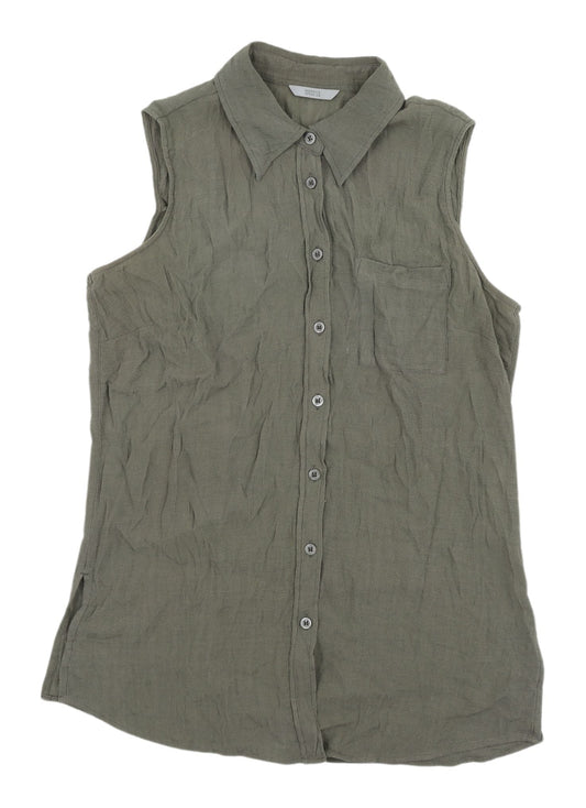 Marks and Spencer Women's Sleeveless Green Button-Up Top