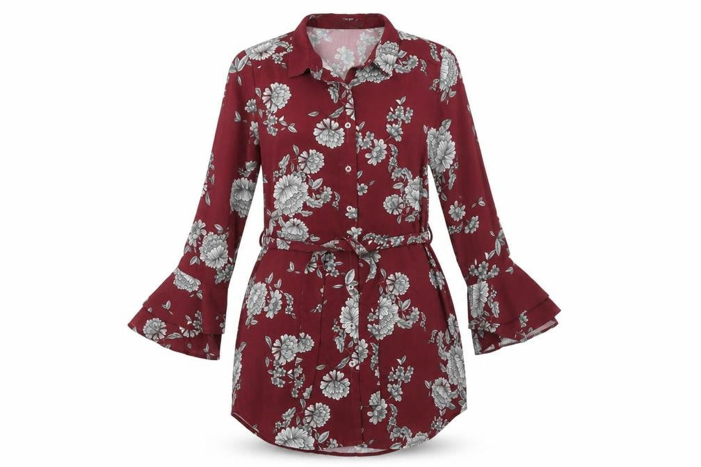 In the Style Women's Red Floral Shirt Dress