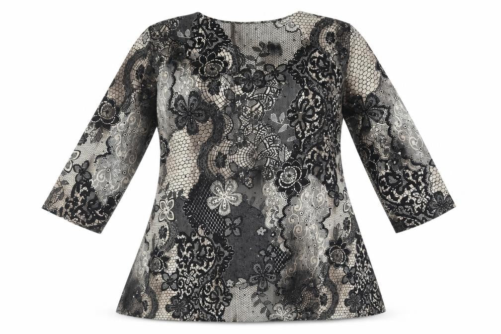 Bassini Women's Multicoloured Lace Floral Tunic Blouse M