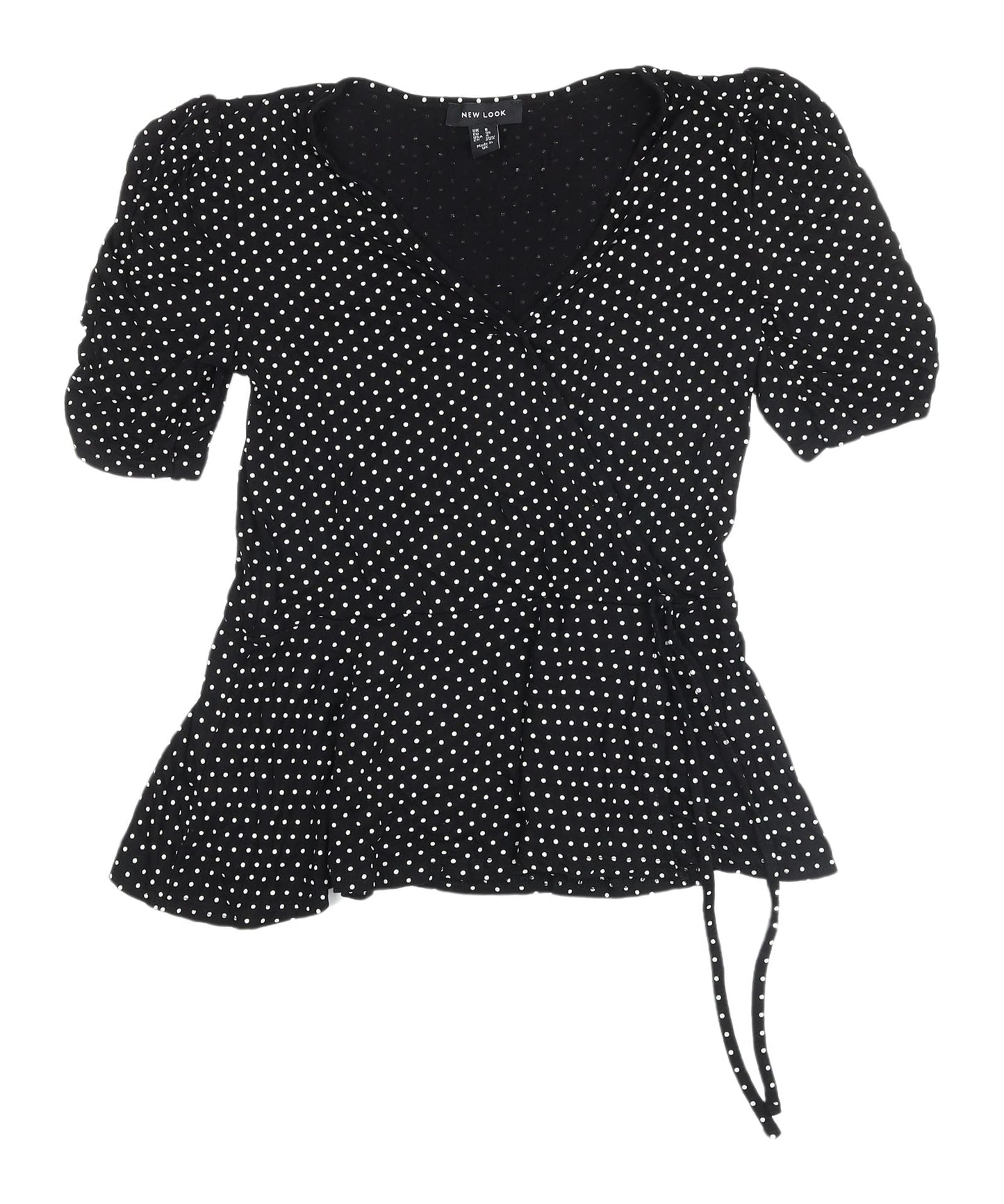 New Look Women's Black Polka Dot Wrap Blouse Size 8