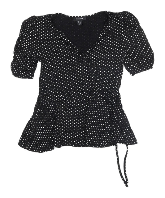 New Look Women's Black Polka Dot Wrap Blouse Size 8
