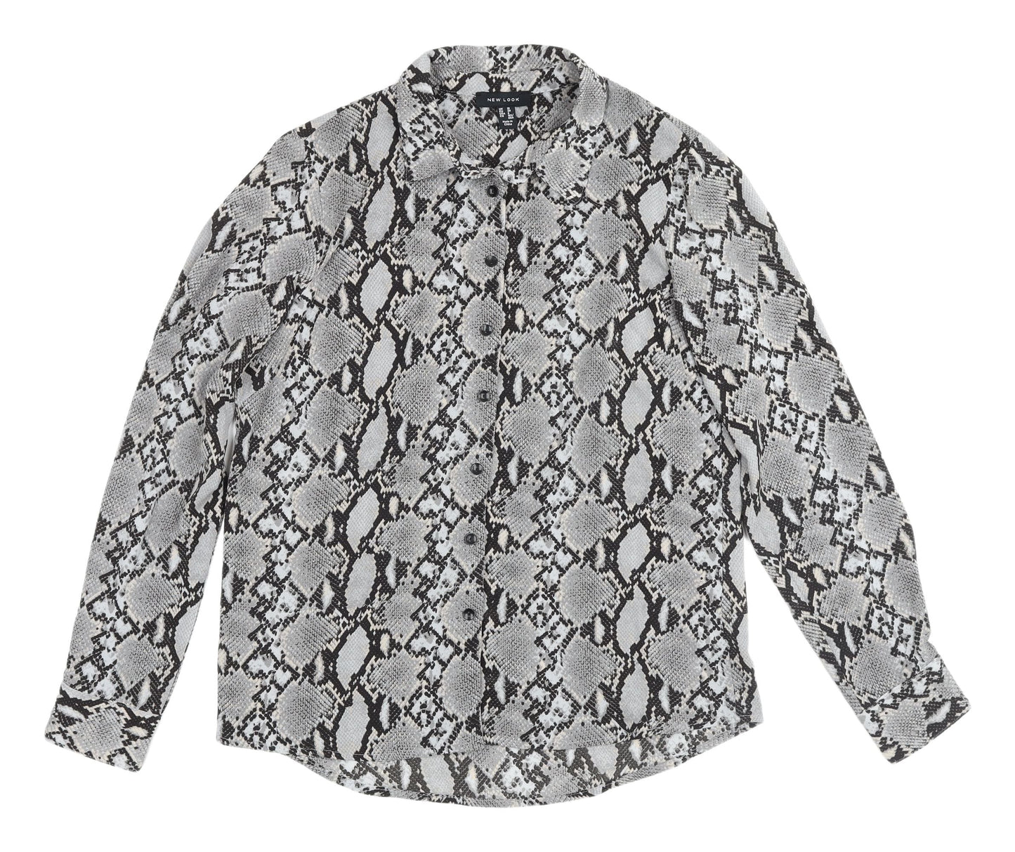 New Look Women's Grey Animal Print Button-Up Shirt Size 10