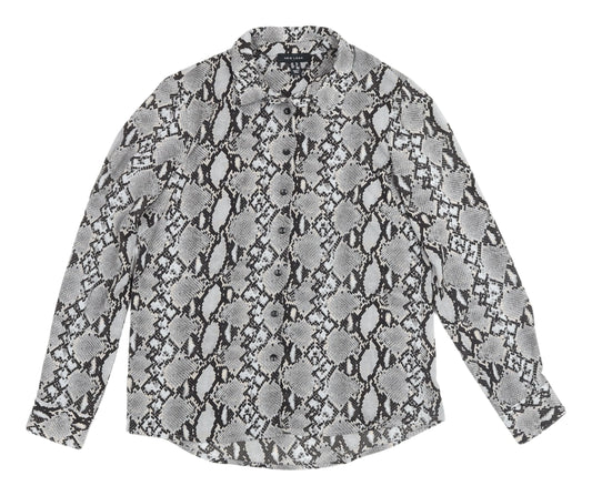 New Look Women's Grey Animal Print Button-Up Shirt Size 10