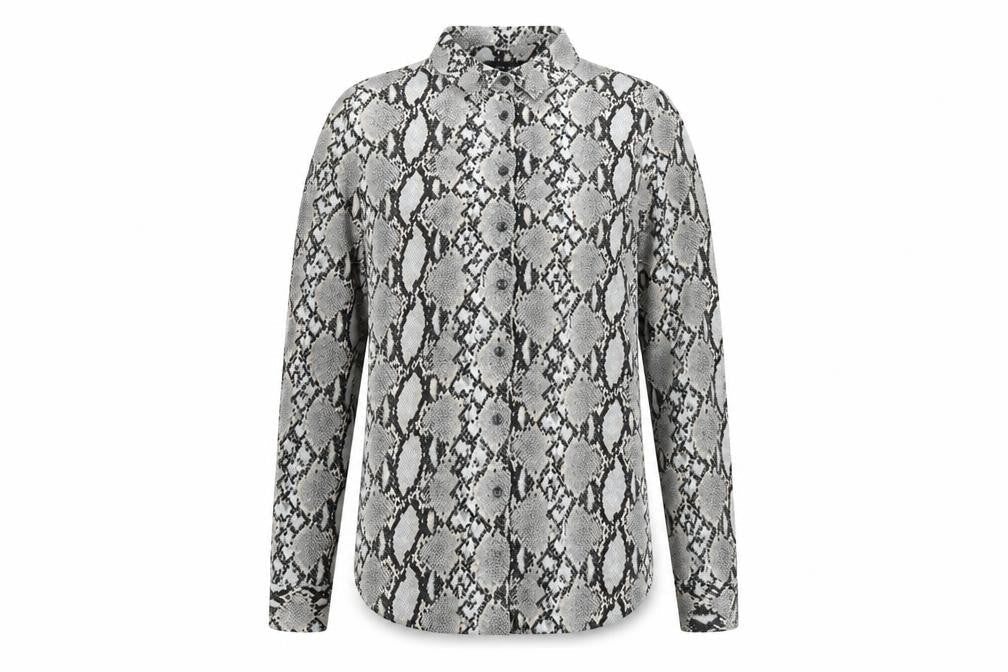 New Look Women's Grey Animal Print Button-Up Shirt Size 10