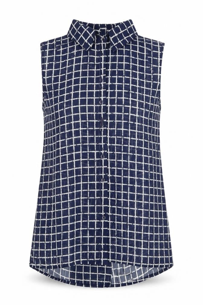 Golden Days Women's Blue Check Sleeveless Button-Up Top