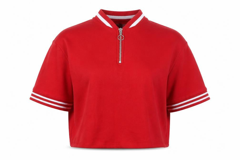 H&M Women's Red Polo Jersey Top, Size S, Zip Accent