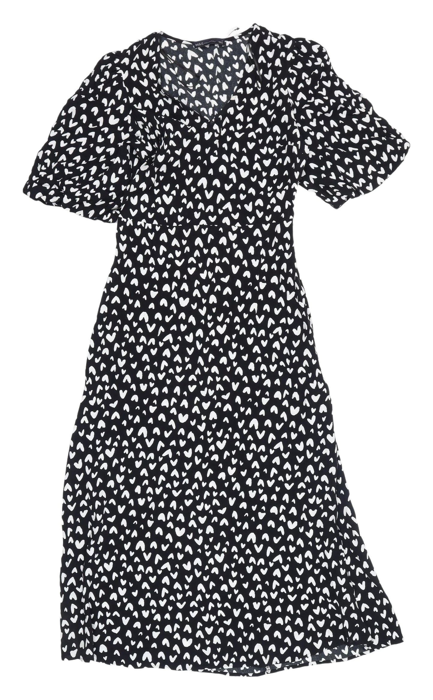 M&S Women's Black V-Neck A-Line Dress, Size 6