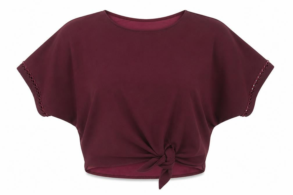 Lipsy Women Red Cropped Blouse Size 8 Tie Accent