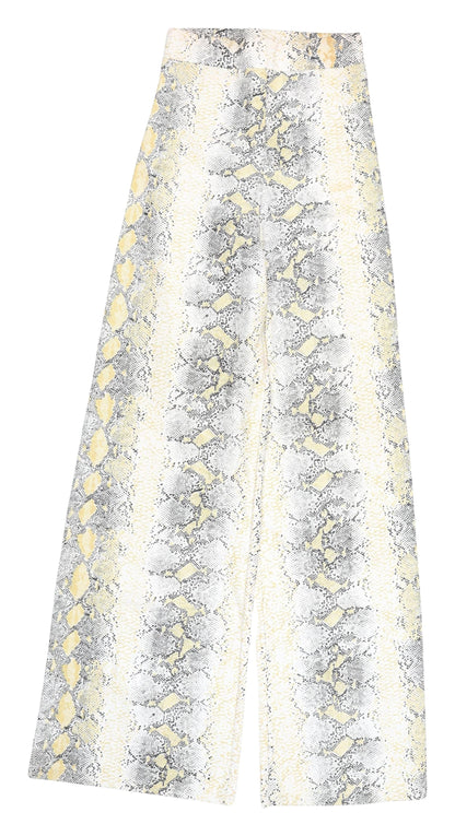PRETTYLITTLETHING Women's Yellow Snake Print Trousers