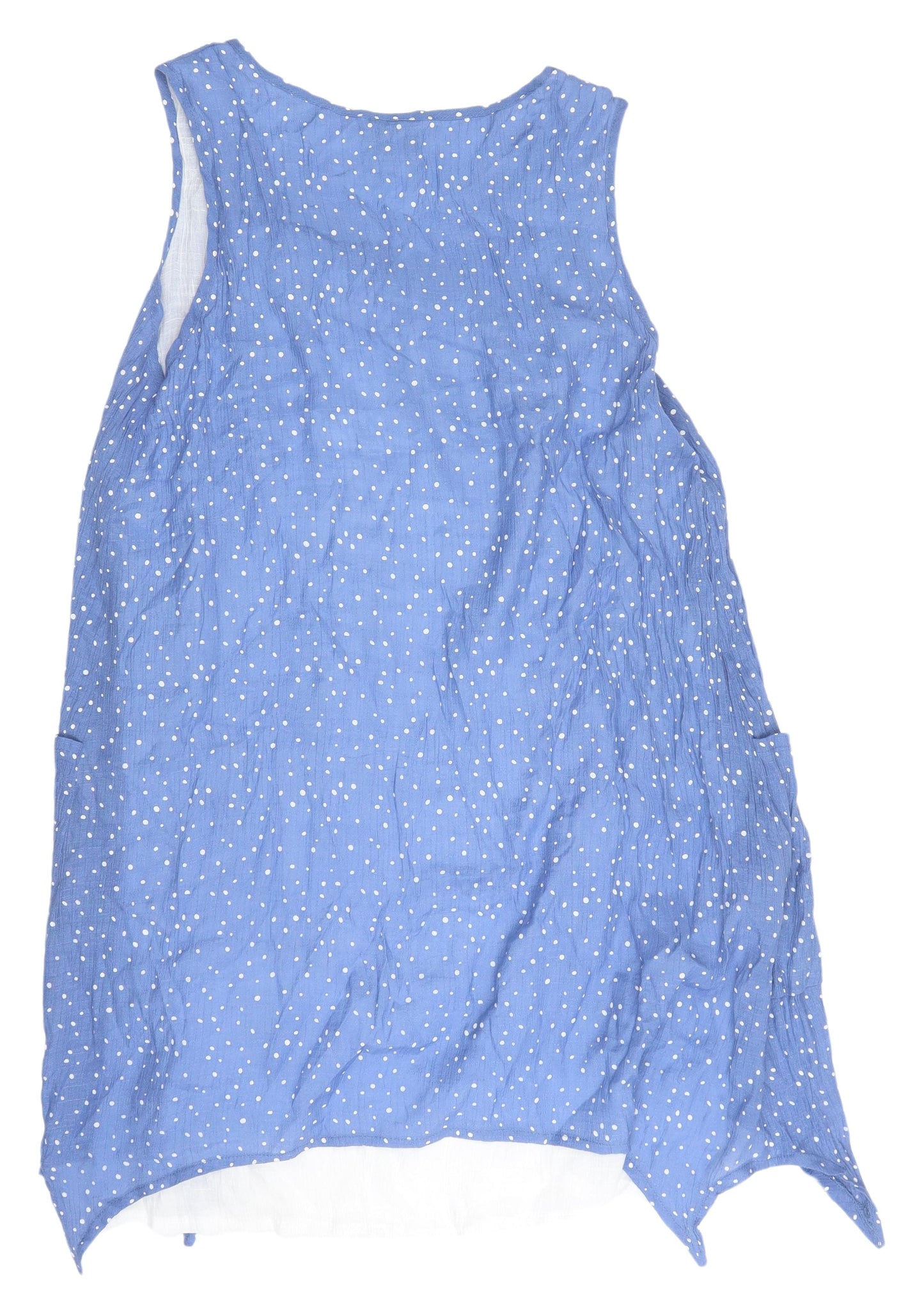Izabel London Blue Polka Dot Blouse, Size 12, Sleeveless