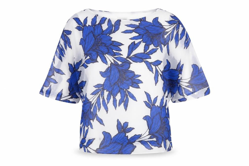 Roman Women's Floral Blue Tunic Blouse, Size 14