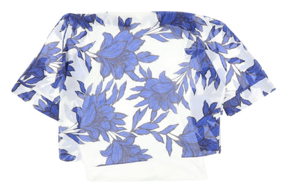 Back view of Roman Women's Floral Blue Tunic Blouse, size 14