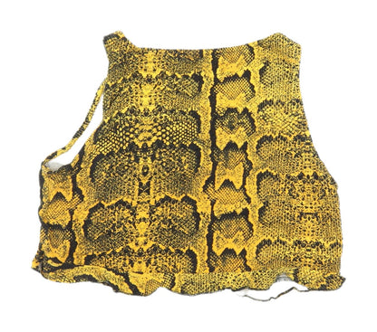 Back view of Missguided Women's Yellow Snake Print Crop Tank