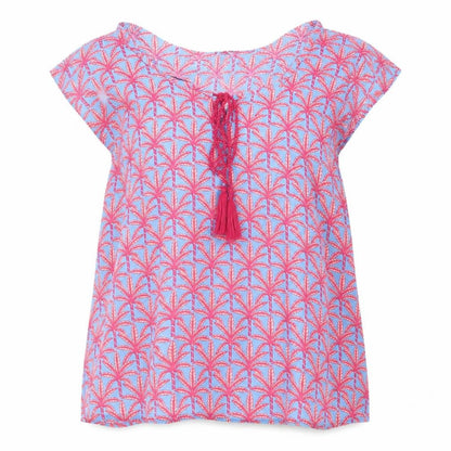 Dusk Women's Tropical Blue Red Viscose Tunic Top S