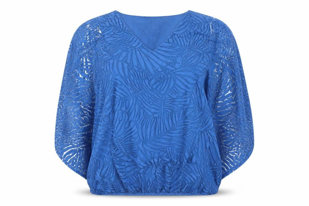 Heine Women's Blue Floral Tunic Blouse, Size 14