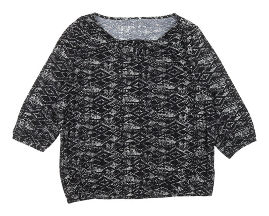 Pebble Bay Women's Black Geometric Top 3/4 Sleeve Size 20