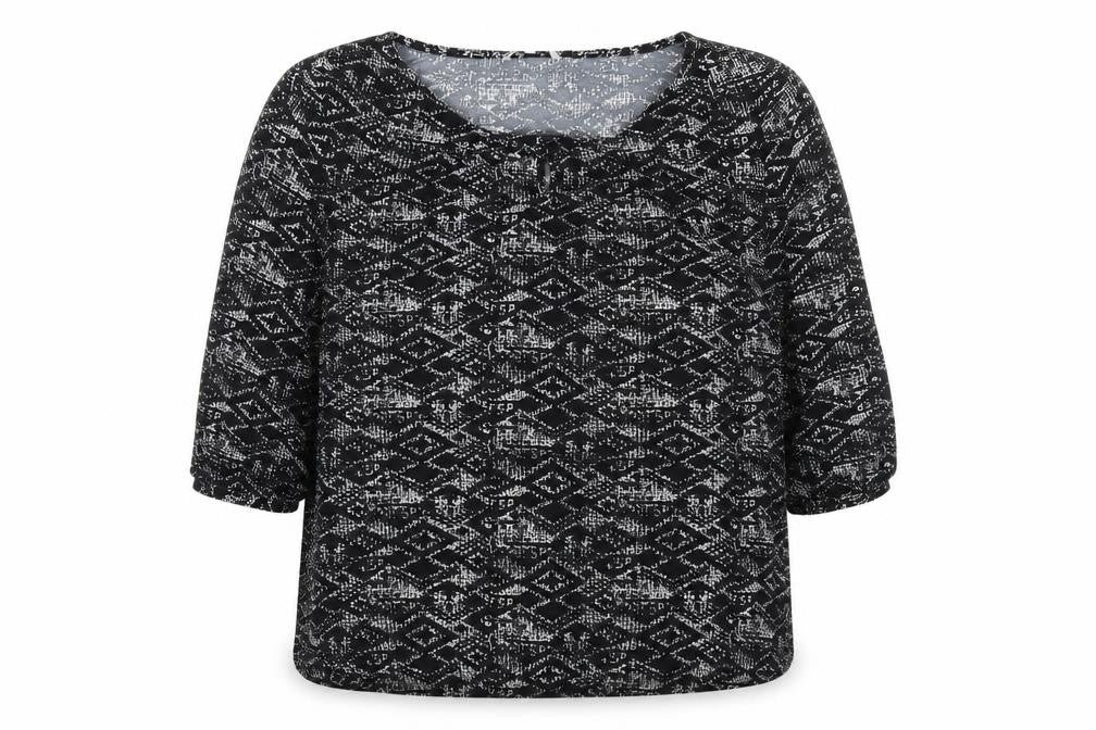 Pebble Bay Women's Black Geometric Top 3/4 Sleeve Size 20