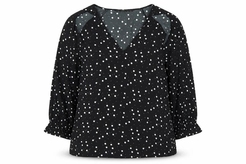 Dunnes Black Polka Dot Blouse XL 3/4 Sleeve