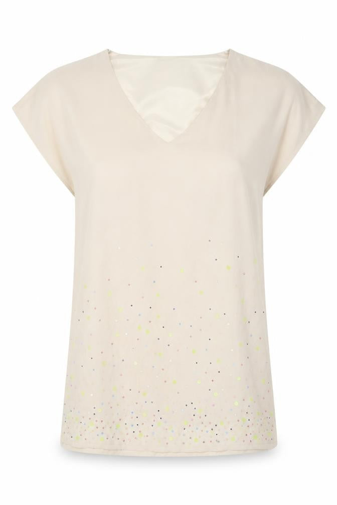 H&M Women's Beige Sequin V-Neck Blouse, Size 8