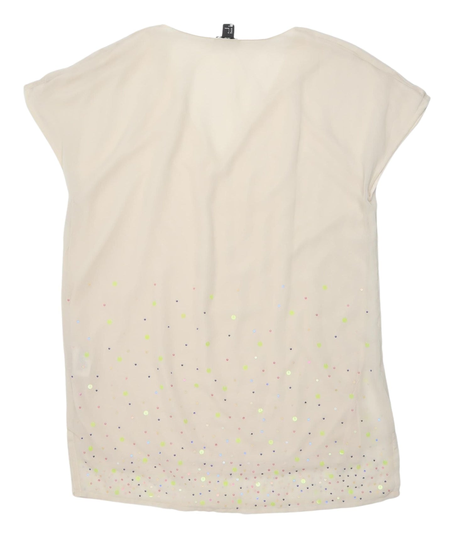 H&M Women's Beige Sequin V-Neck Blouse, Size 8