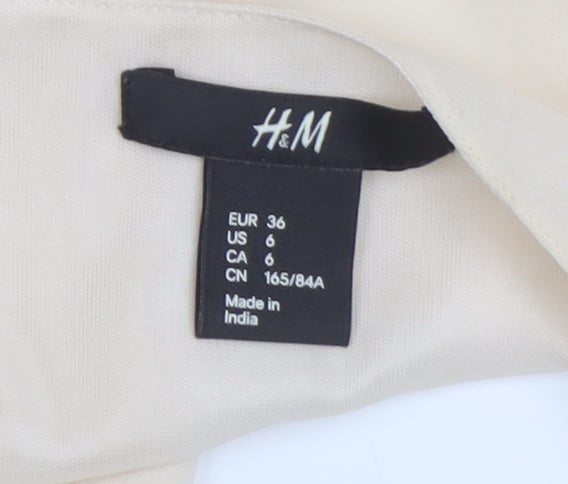H&M Women's Beige Sequin V-Neck Blouse, Size 8