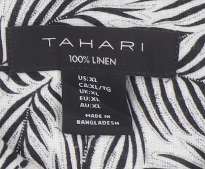 Tahari Women's Black XL Geometric Linen Blouse