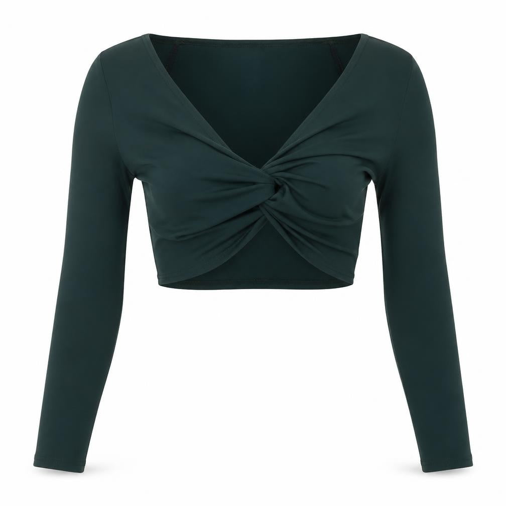 PrettyLittleThing Green Cropped Blouse UK 12 Off Shoulder