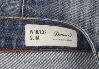 Close-up detail of Denim Co. Men's Blue Slim Fit Straight Jeans