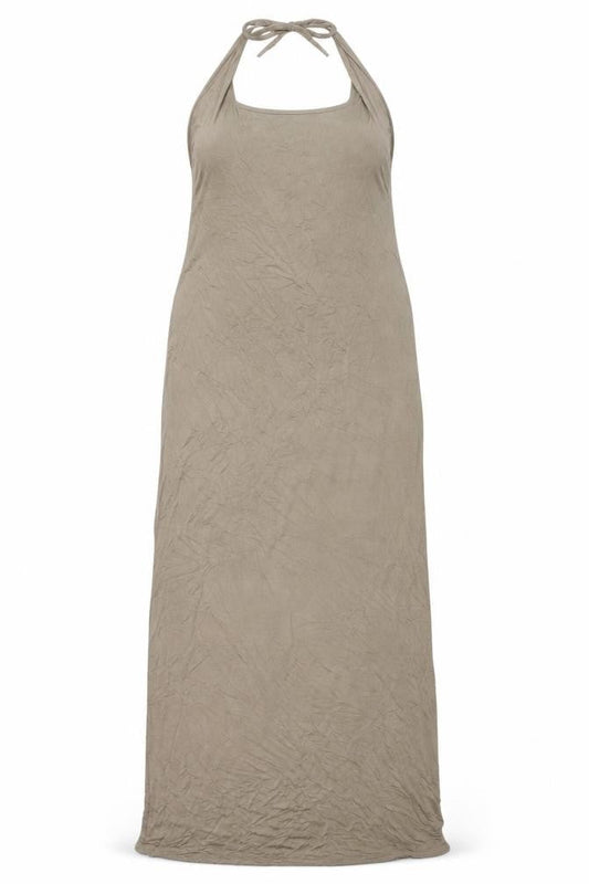 PRETTYLITTLETHING Beige Halter Maxi Dress Size 18