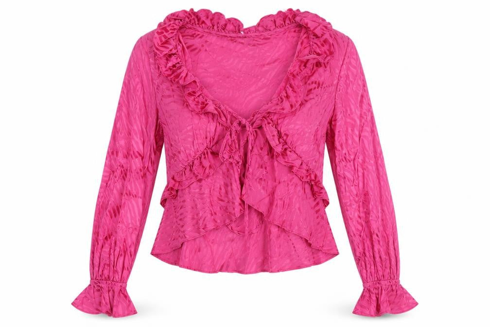 River Island Pink Animal Print Cropped Blouse - Size 10