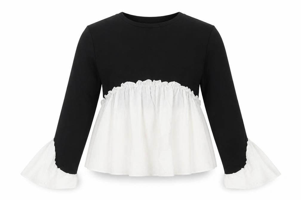 I Saw It First Women's Black White Ruffle Blouse M Casual