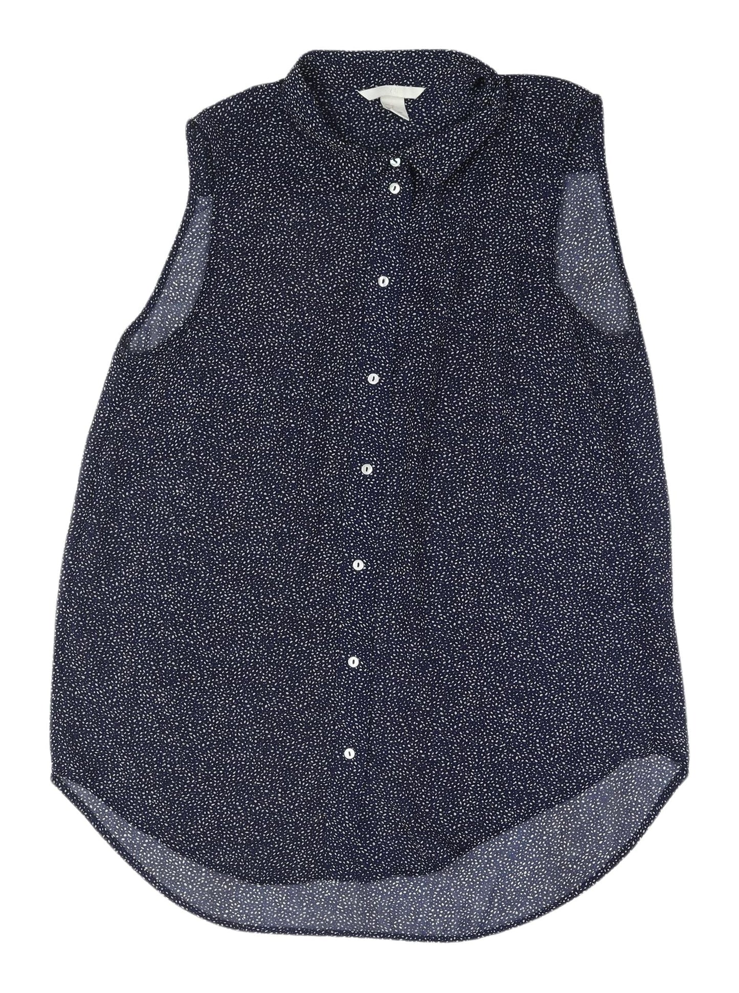 H&M Women's Blue Polka Dot Sleeveless Button-Up 10