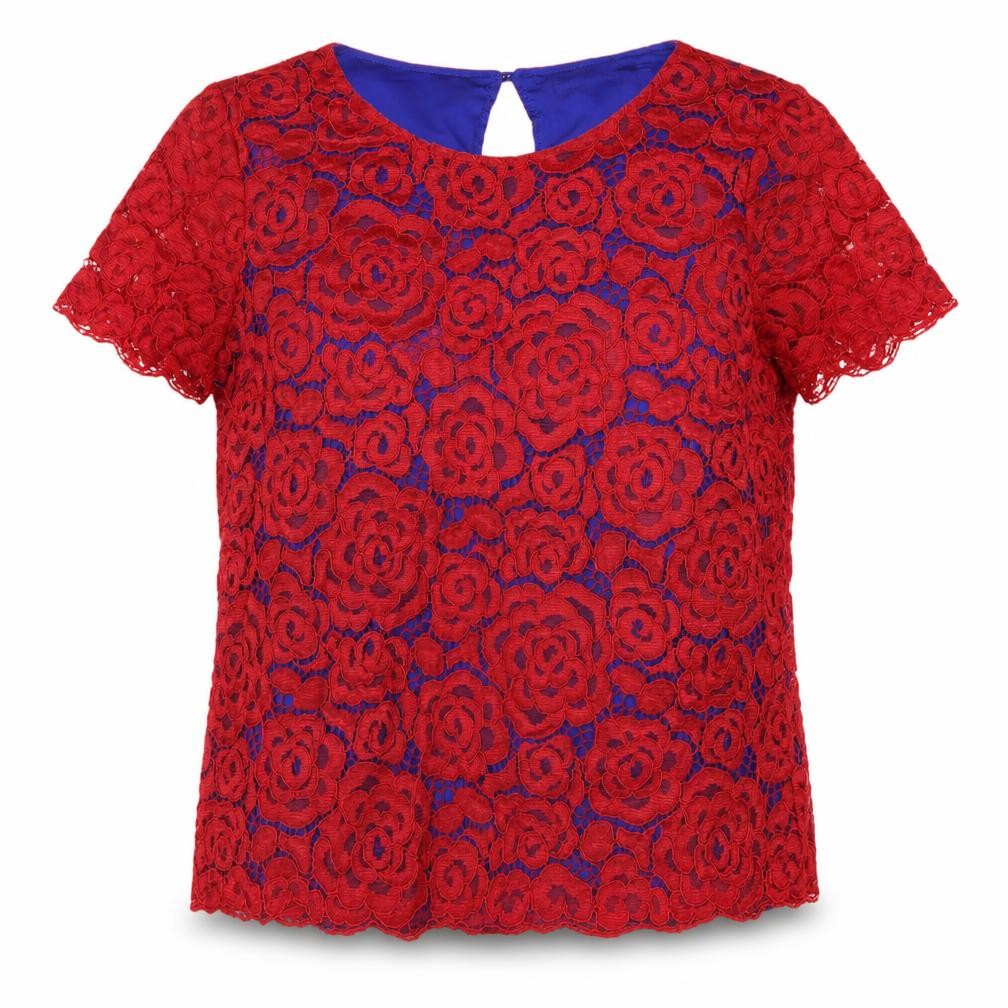 Marks & Spencer Women's Red Floral Lace Blouse - Size 12
