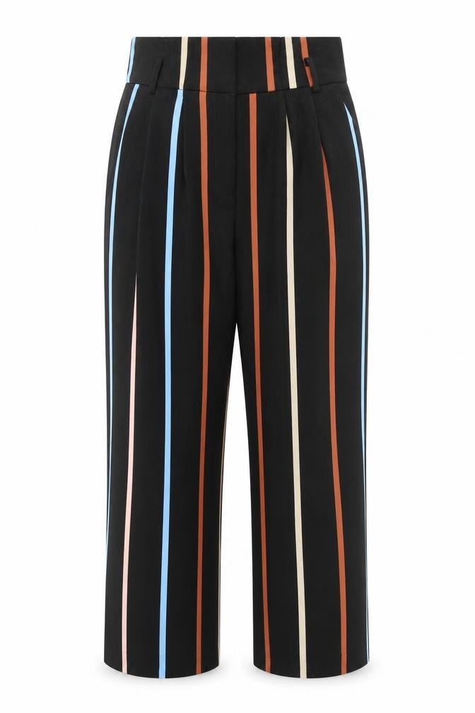 Miss Selfridge Women's Black Striped Cropped Trousers Size 8