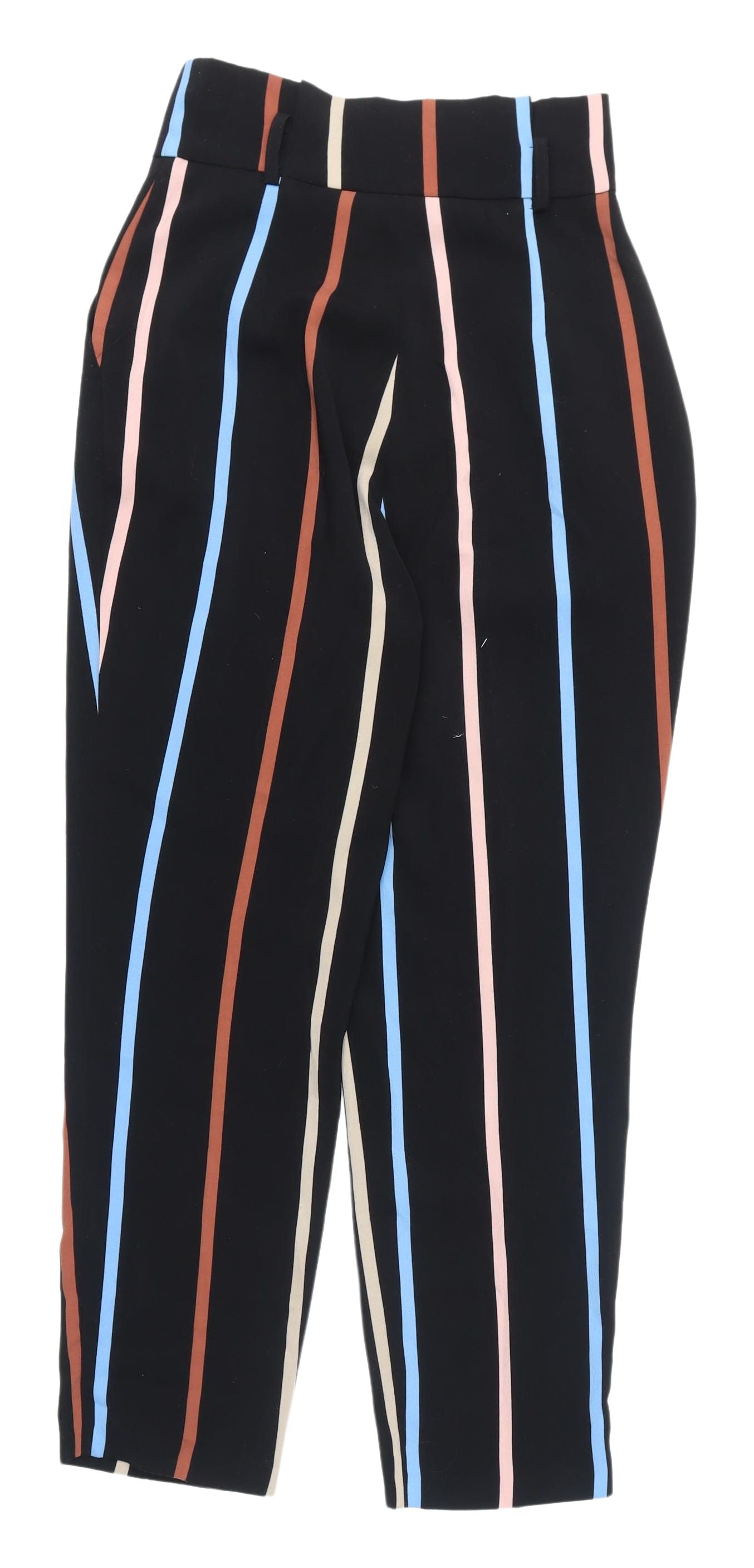 Miss Selfridge Women's Black Striped Cropped Trousers Size 8