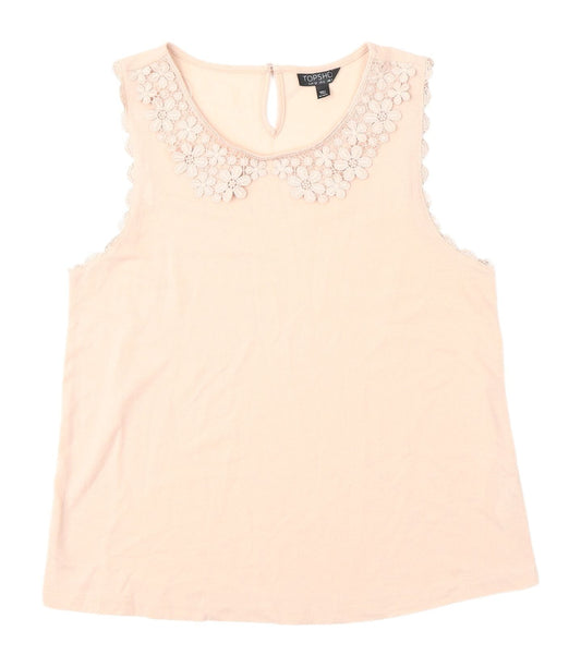 Topshop Beige Lace Trim Sleeveless Blouse Size 10