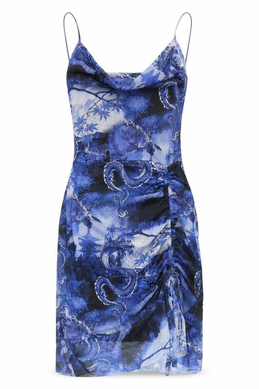 PRETTYLITTLETHING Blue Slip Dress, Cowl Neck, Size 8, Party