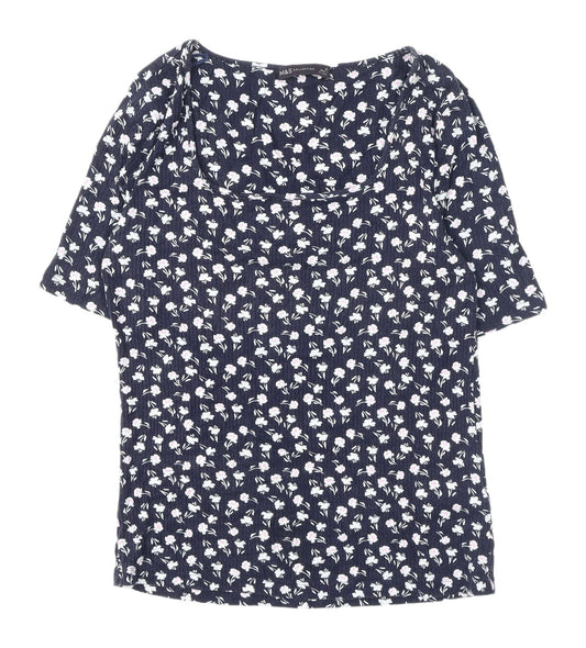 Marks and Spencer Women's Blue Floral T-Shirt - Size 12