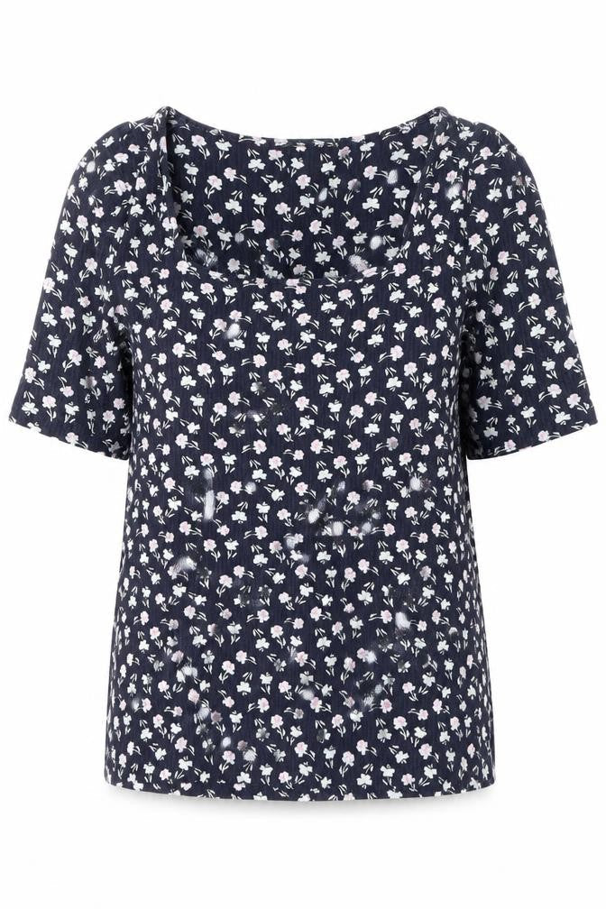 Marks & Spencer Women's Blue Floral T-Shirt - Size 12