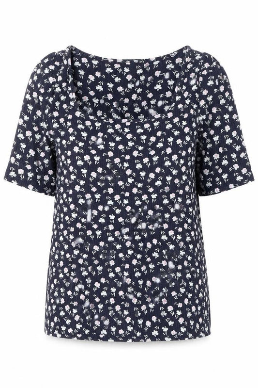 Marks and Spencer Women's Blue Floral T-Shirt - Size 12