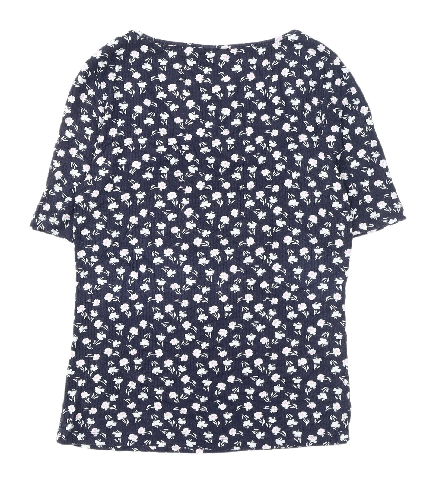Marks and Spencer Women's Blue Floral T-Shirt - Size 12