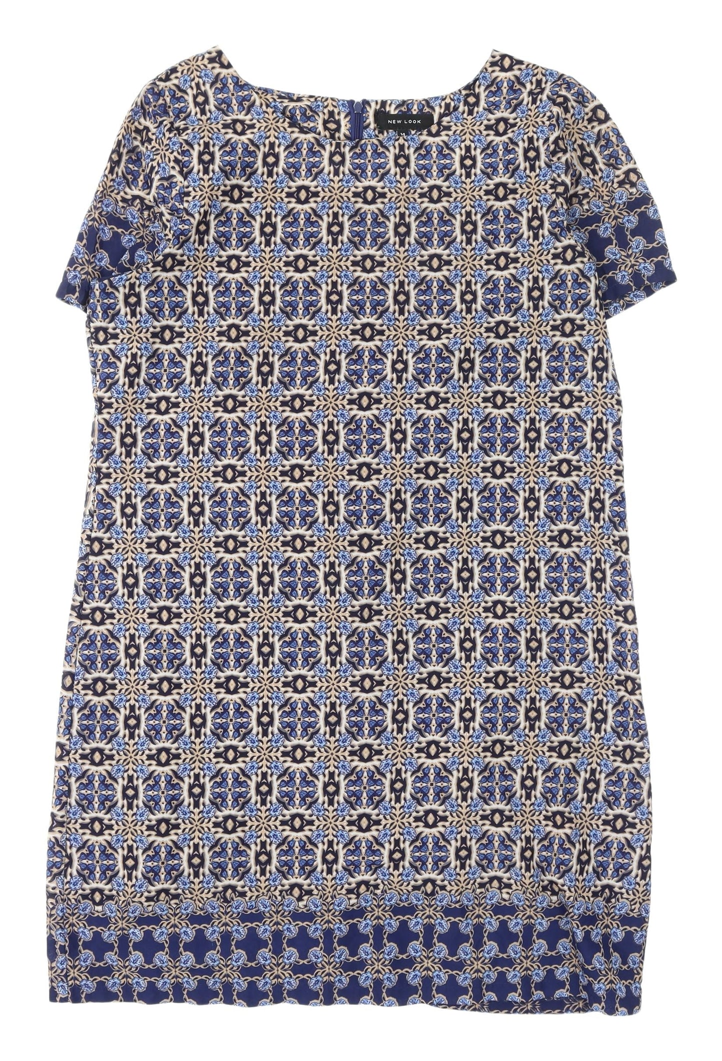 New Look Women's Blue Geometric Shift Dress, Size 14
