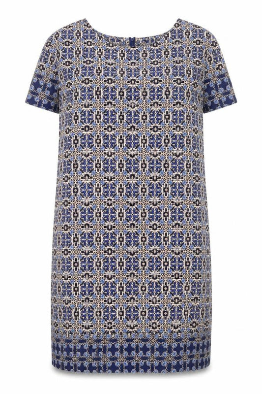 New Look Women's Blue Geometric Shift Dress, Size 14