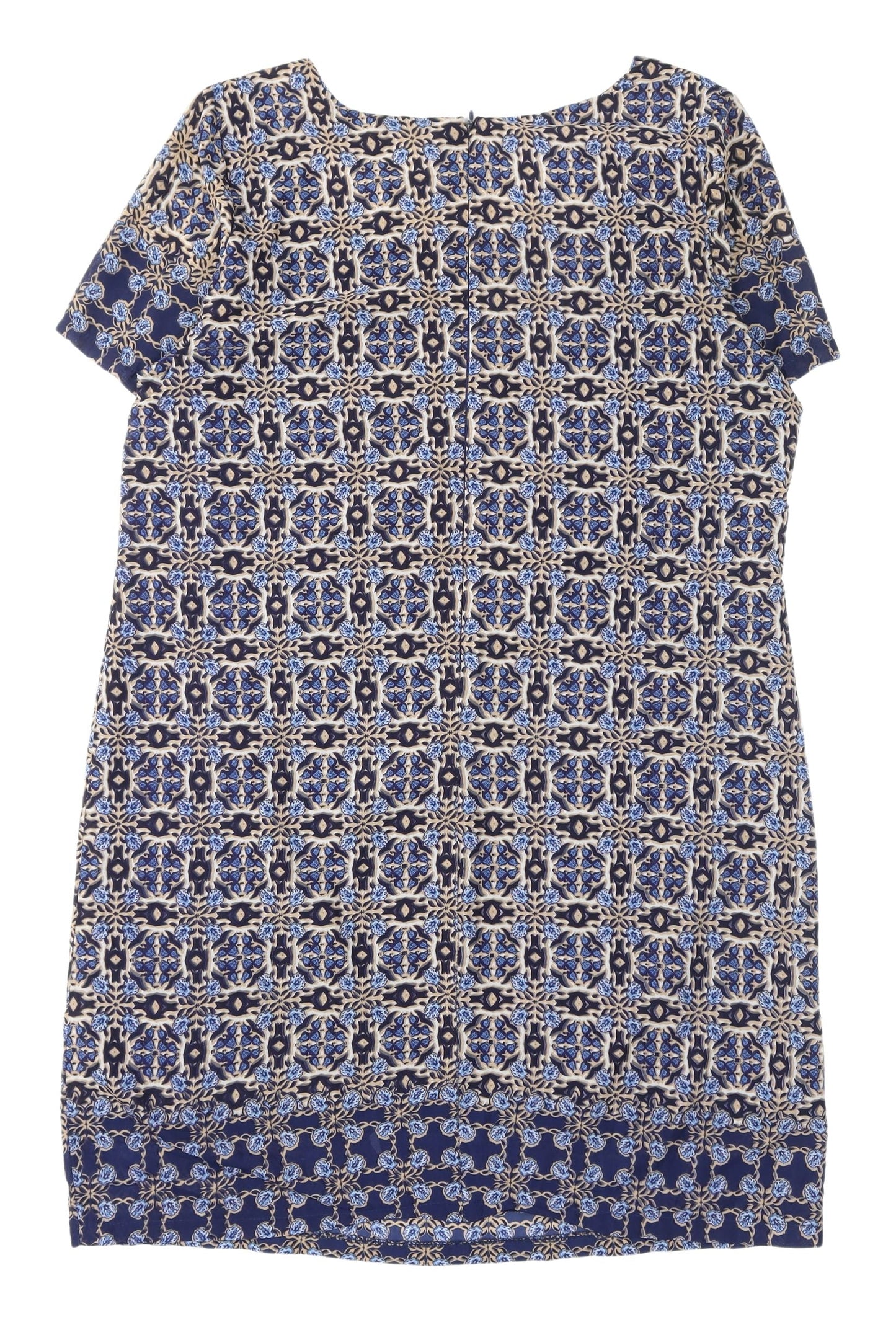 New Look Women's Blue Geometric Shift Dress, Size 14