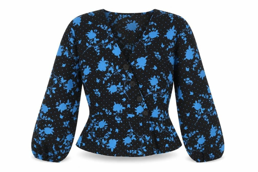Red Herring Women's Floral Cropped Blouse Black Blue
