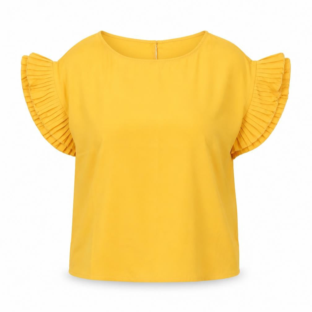 Avon Women's Yellow Ruffle Blouse, Size 6, Casual Summer Top